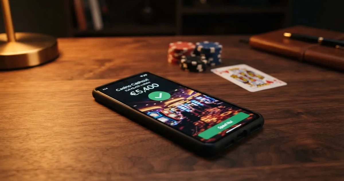 Een smartphone met de AstroPay-app en een online casino op het scherm