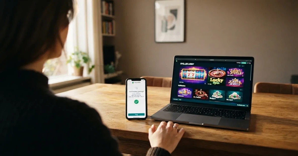 Een Nederlandse bank-app op een smartphone naast het scherm van een online casino, met een SEPA-overboekingsformulier in beeld