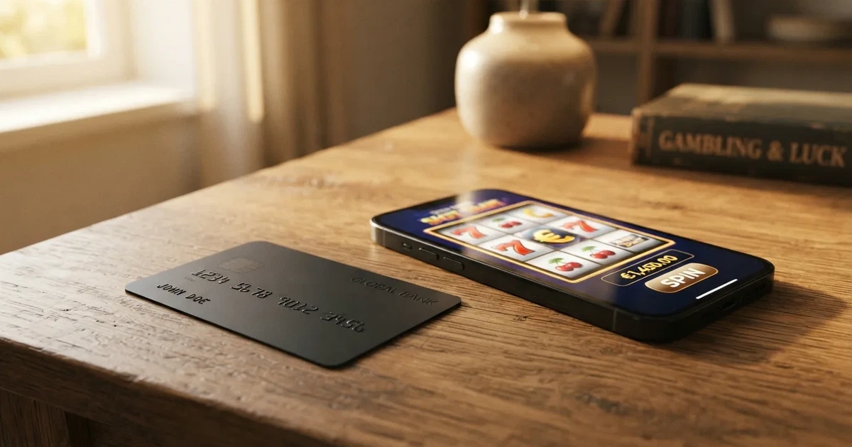 Creditcard naast een smartphone met een online casino op het scherm
