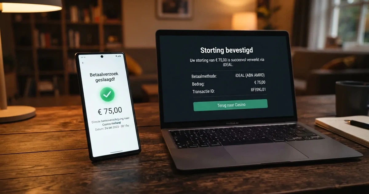 Smartphone met de Klarna-app naast het stortingsscherm van een online casino