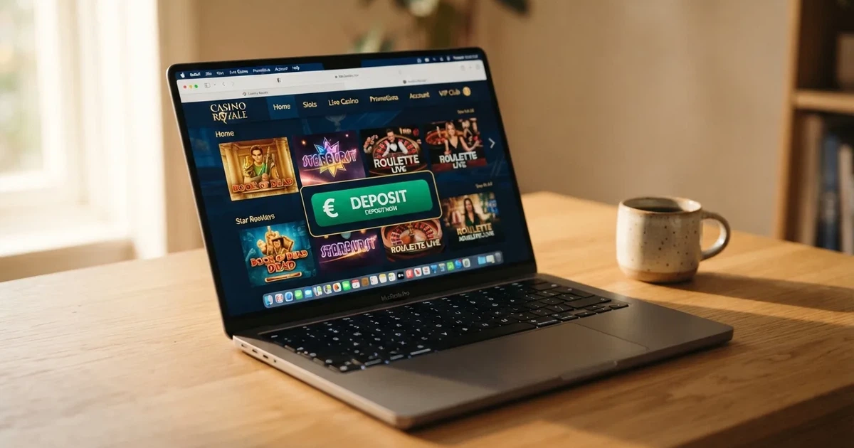 Tien casino-websites geopend op een laptopscherm met een Nodapay-betaalknop in beeld
