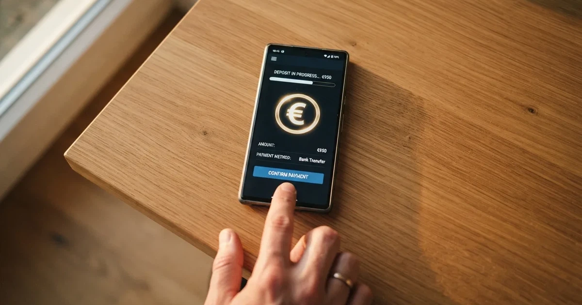 Een smartphone toont een online casino waar een speler direct via zijn bank stort