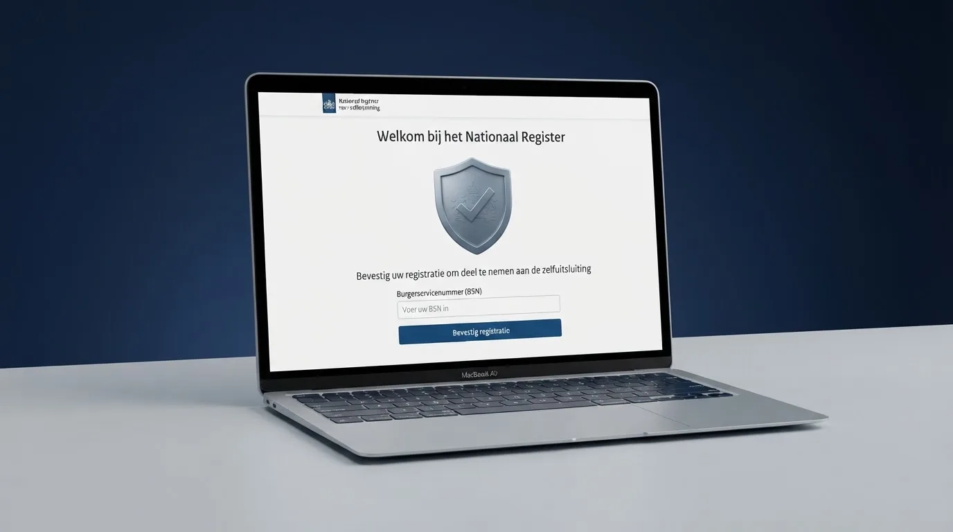 Het registratiescherm van het Centraal Register Uitsluiting Kansspelen met het logo van de Kansspelautoriteit