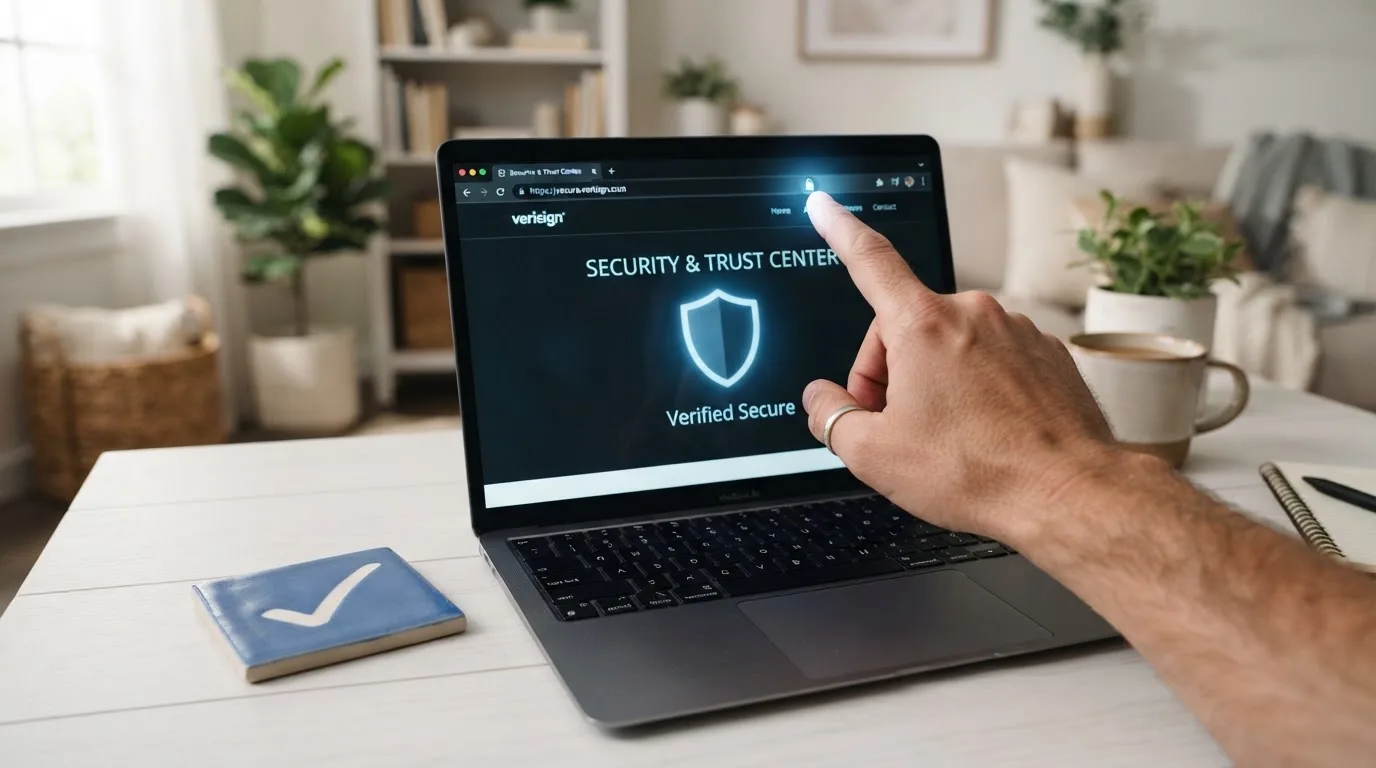 Het blauwe logo van de Kansspelautoriteit naast een slotje op een laptopscherm met een casino-pagina op de achtergrond