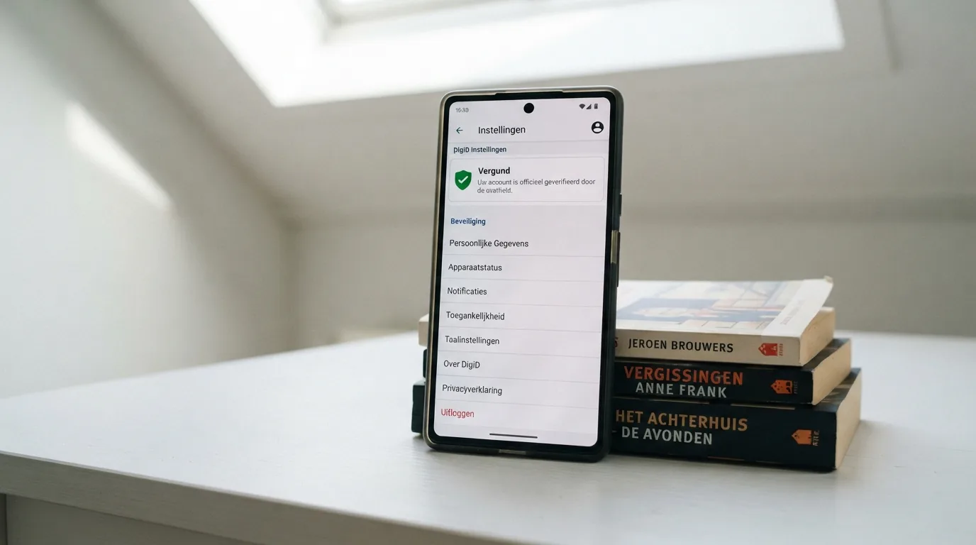 Screenshot van een casino-app-instellingenpagina met zichtbaar Ksa-vergunningnummer, naast het logo van de Kansspelautoriteit op een Android-scherm