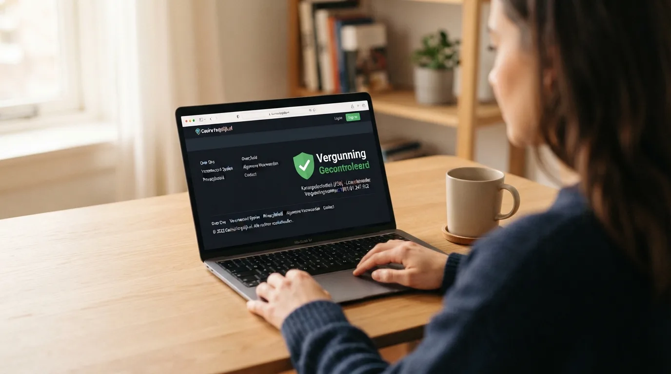 Een screenshot van het Ksa-register of het Ksa-logo in de footer van een legaal casino, met het vergunningnummer zichtbaar