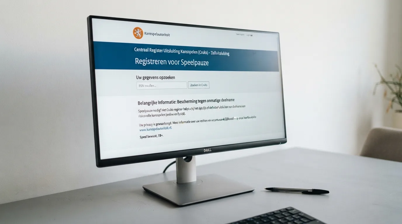 Het logo van de Kansspelautoriteit op een scherm naast het Cruks-register