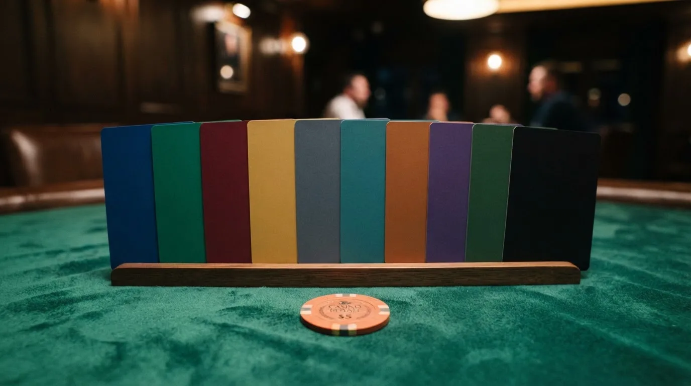Een overzichtelijke rij spelkaarten met de logo's van Nederlandse Ksa-vergunde casino's, gerangschikt op een groen laken