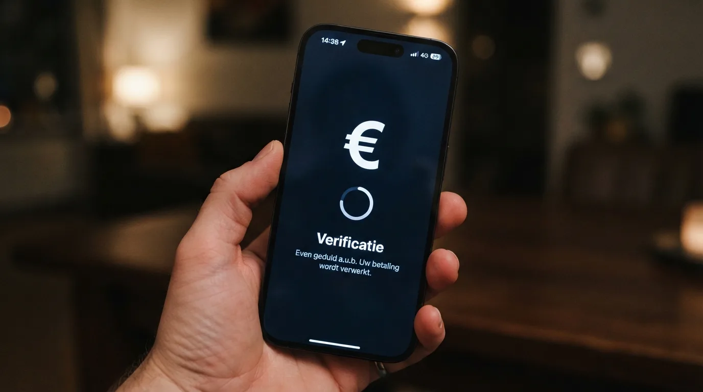 Close-up van een smartphone-scherm tijdens een 3D Secure-verificatie bij een online casino-storting met Mastercard.