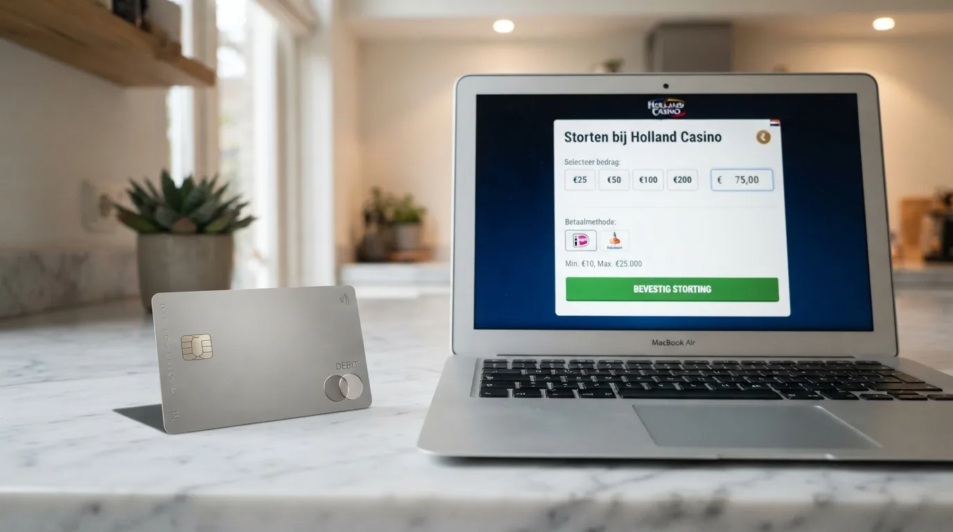 Een MuchBetter Mastercard ligt naast een betaalpagina van een online casino