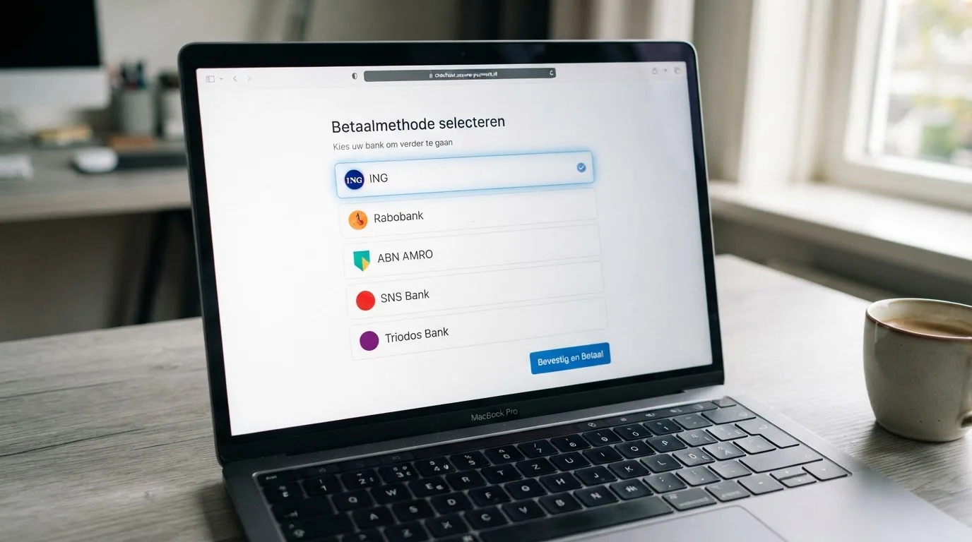 Het iDEAL-betaalscherm met Revolut tussen de Nederlandse banken in de keuzelijst